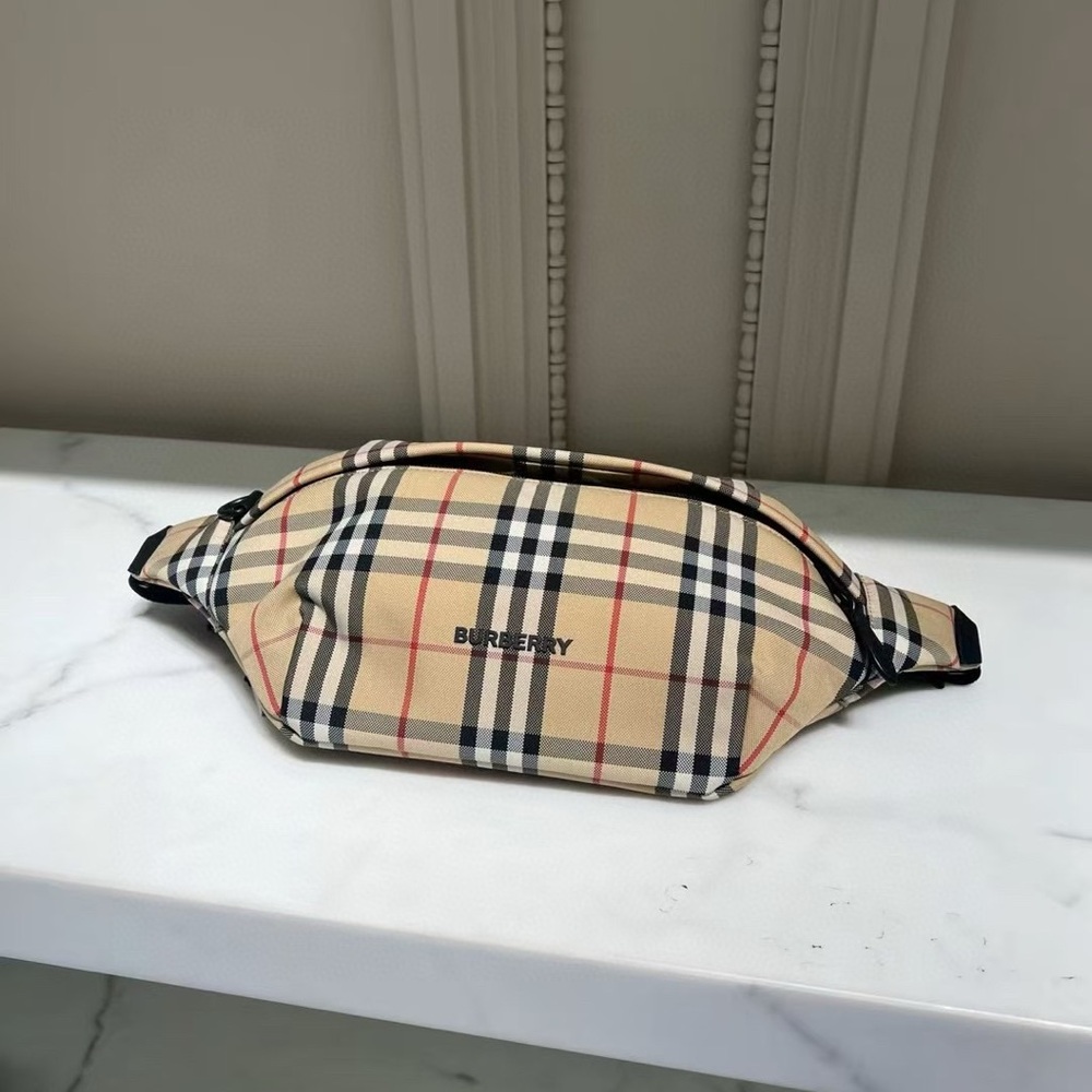 Burberry Beige and Black Check Belt Bag